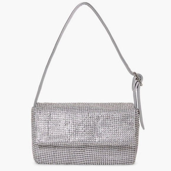 NWT Rhinestone Mesh Shoulder Bag | Silver Metallic Buckle Strap Purse - Picture 3 of 16